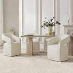 KISLOT Upholstered Dining Chairs Set of 1, Modern Arm Kitchen & Dining Room Chairs with Hidden Casters, Linen Fabric Padded Rolling Chairs, Sturdy Wood Frame, 300 lbs Capacity, Cream Beige