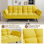 Convertible Folding Sofa Bed Futon,Modern Velvet Sleeper Bed Couches with 4 Adjustable Backrest Armrest,74"Comfy Recliner Sofa Loveseat with Chrome Legs for Living Room Apartment Small Home (Yellow)