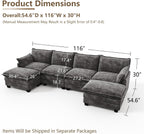 Modular Sectional Couch for Living Room, U Shaped Comfy Sofa | Comfortable Foam Cushions, Sturdy Frame, Appealing Look, Easy Assembly, Soft Chenille Fabric, Movable Ottoman, Dark Gray