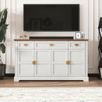 HLR Buffet Cabinet with Drawers,60” Large Sideboard Storage Cabinet with Shelves and Doors,Modern Farmhouse Wooden Coffee Bar Credenza for Dinning Room,Kitchen,Living Room,White