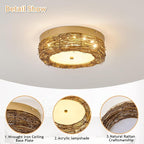 11 inch Rattan Light Fixture Boho Flush Mount Ceiling Light Hand Woven LED Ceiling Lamp for Hallway Bedroom Kitchen Entryway Living Room Nursery