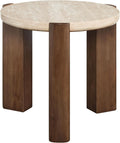 Travertine Top & Dark Oak End Table