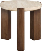 Travertine Top & Dark Oak End Table
