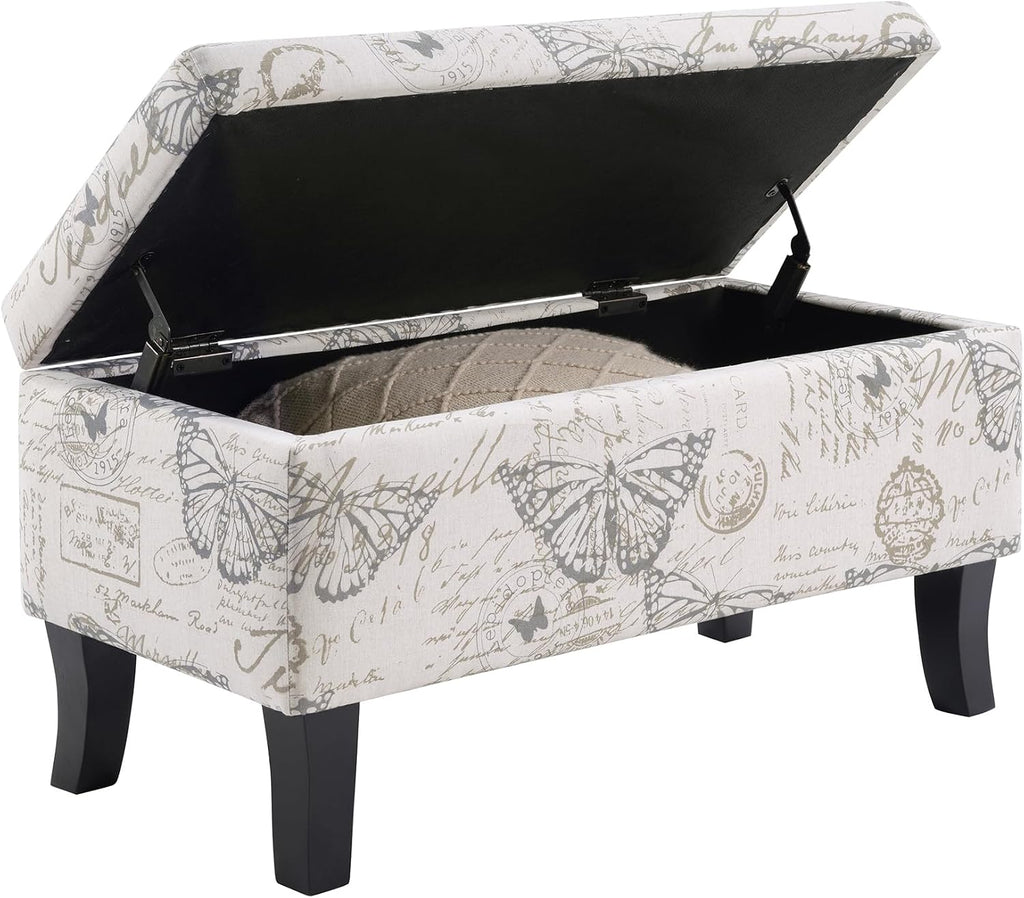 Convenience Concepts Designs4Comfort Winslow Storage Ottoman Bench 32" - Transitional Upholstered Footstool & Seat, for Living Room, Entryway, Hallway, & Bedroom, Butterfly Fabric