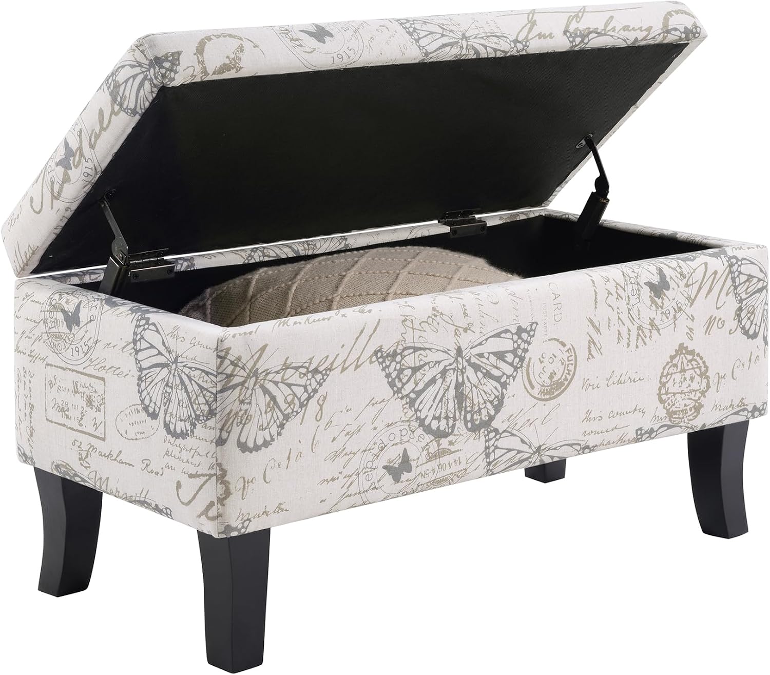 Convenience Concepts Designs4Comfort Winslow Storage Ottoman Bench 32" - Transitional Upholstered Footstool & Seat, for Living Room, Entryway, Hallway, & Bedroom, Butterfly Fabric