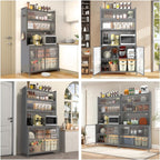 73'' Tall Kitchen Pantry Cabinet, 2 Level Flip Door with Pegboard Metal,Anti-Tip Design Hutch for Kitchen,Dining Room, (Gray)