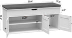 Homleke Shoe Storage Bench with Lift Top & 3 Barn Doors | Entryway Bench with Removable Cushion, Adjustable Shelf & Hidden Storage, for Hallway, Living Room & Bedroom, White