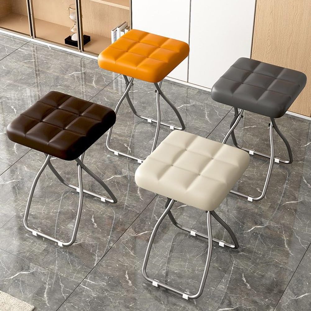 18 Inch Folding Stool, Portable Cushioned Padded Indoor Counter Bar Stools, Metal Frame, 330lbs Capacity for Makeup Room, Living Room(Green)