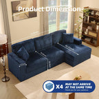 GOSUHI 113" L-Shaped Cloud Couch, Modular Sectional, Deep Seats, Navy | Pocket Spring Cushions, Oversized 3-Seater, Right Facing Chaise, Corduroy Upholstery Couches for Living Room