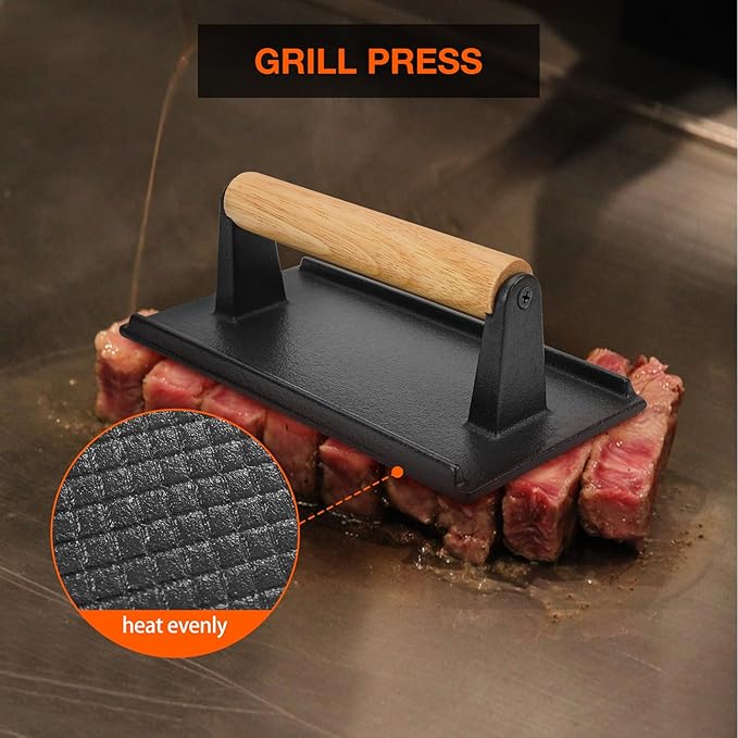 onlyfire Professional Barbecue Tool Kit Grill Griddle Tools Flat Top Griddle Accessories for Camping, Outdoor Hibachi, Backyard-Set of 5