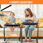 TV Tray Table, TV Dinner Table with 3 Tilt Angles and 6 Height Adjustments, Folding Adjustable Tray Tables with Cup Holder for Eating on Couch, Bed & Sofa, Set of 2