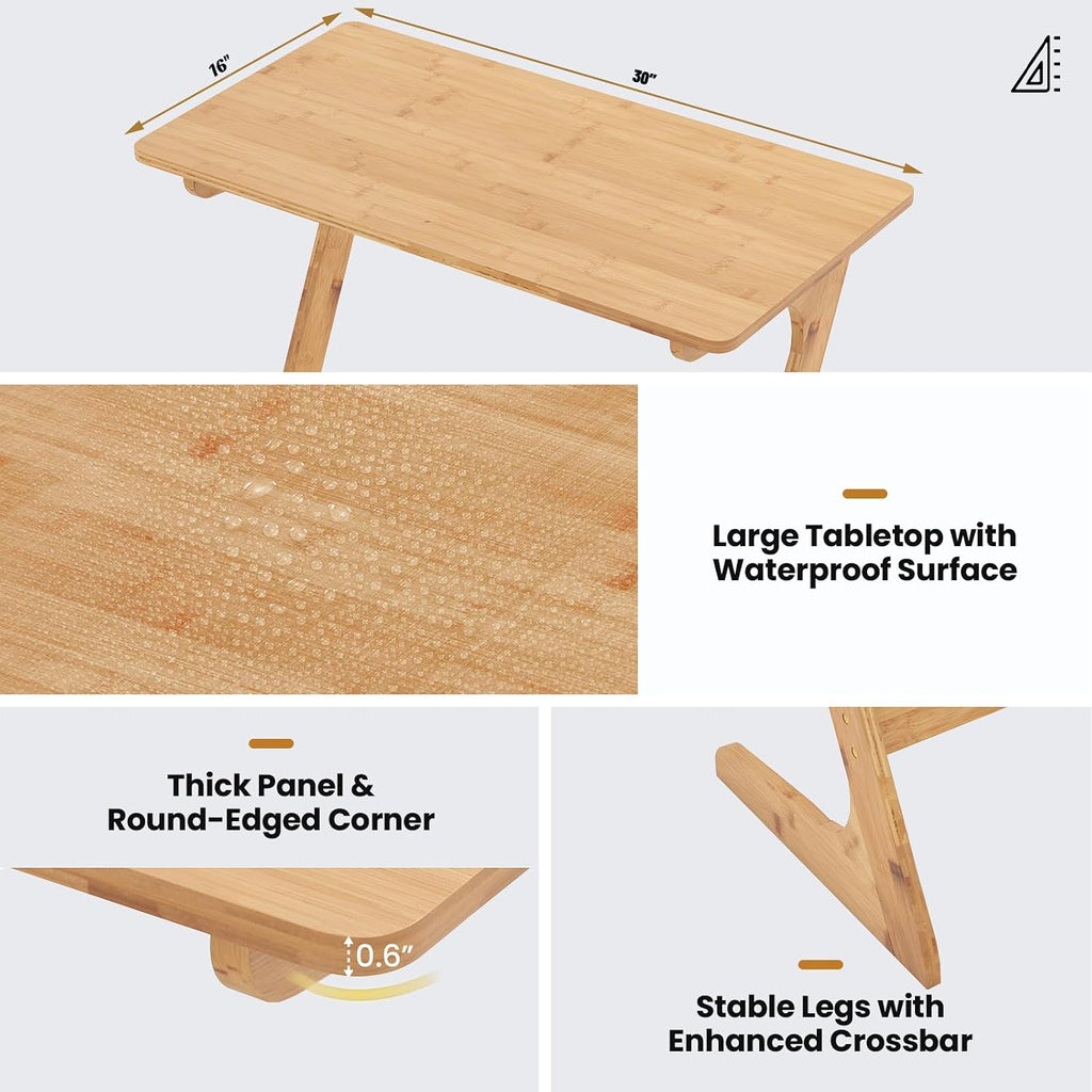 Tangkula Bamboo TV Tray Sofa Side Table, Z-Shaped Couch Table with 30” x 16” Tabletop, Space-Saving Snack Laptop Desk, Quick Assembly, End Table for Home, Office, Library (1, Bamboo)