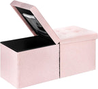 Storage Ottoman Bench, 34" Teddy Velvet Folding Foot Rest, Pink | Large Ottoman with Storage, Thicker Foam Padded Seat, 34 x 13 x 13in, Livingroom, Dorm, Bedroom, Easy to install, 86L