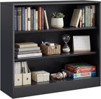 Metal Black Bookshelf, Short Bookshelf with Adjustable Shelves, 3 Tier | Open Bookcase, Small Storage Cabinet, Office Shelves, Cabinet Display Case for Home Office, Living Room, Library, Classroom