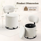 LIVELYGLOW Velvet Vanity Chair with Independent Backrest, 360° Swivel Makeup Stool with Storage, Modern Chair for Bedroom & Living Room, Easy to Assemble, White