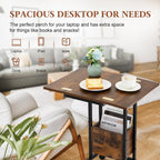 Hadulcet C Shaped End Table with Charging Station & Foldable Tabletop, Folding TV Tray Table with Storage, Laptop Table for Couch, C Table for Sofa, Living Room Bedroom Small Spaces, Rustic Brown