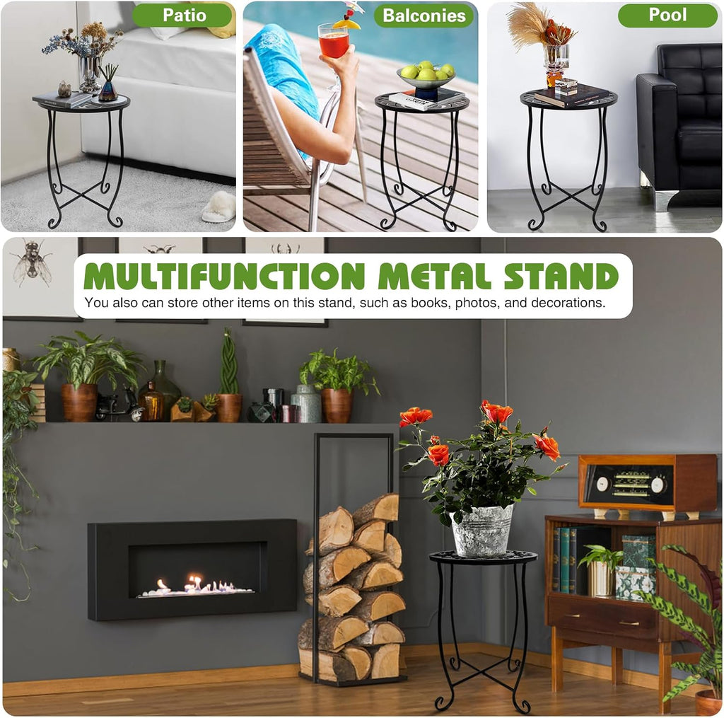 Fashion&cool Outdoor Side Tables, Weather Resistant Metal Patio Side Table, Small Round Outdoor End Table Side Table for Patio Yard Porch Balcony Garden Bedside, Plant Stand for Indoor Outdoor