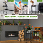 Fashion&cool Outdoor Side Tables, Weather Resistant Metal Patio Side Table, Small Round Outdoor End Table Side Table for Patio Yard Porch Balcony Garden Bedside, Plant Stand for Indoor Outdoor