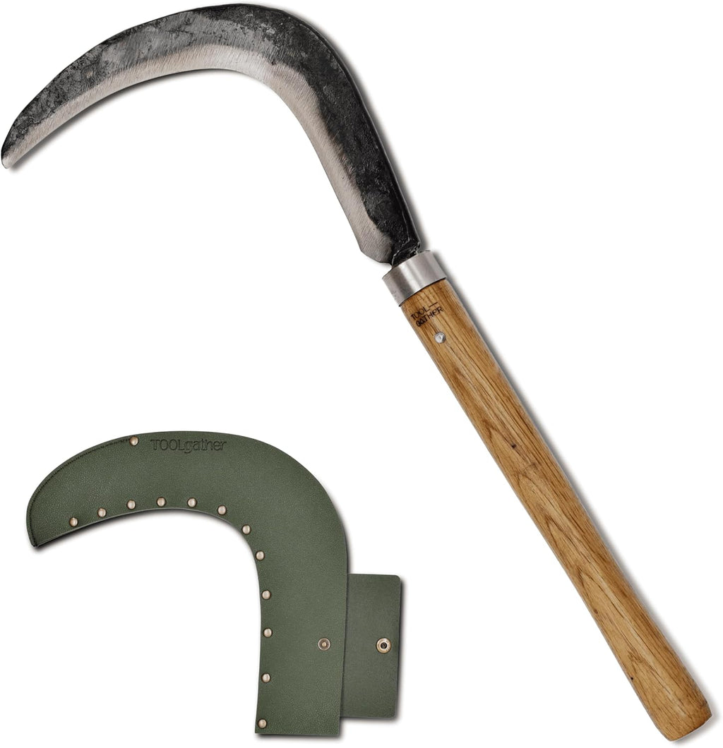 Big Size Josun Sickle - Hand-Forged Handmade Korean Weeding and Brush Clearing Tool with Razor-Sharp Blade and Chestnut Wood Handle