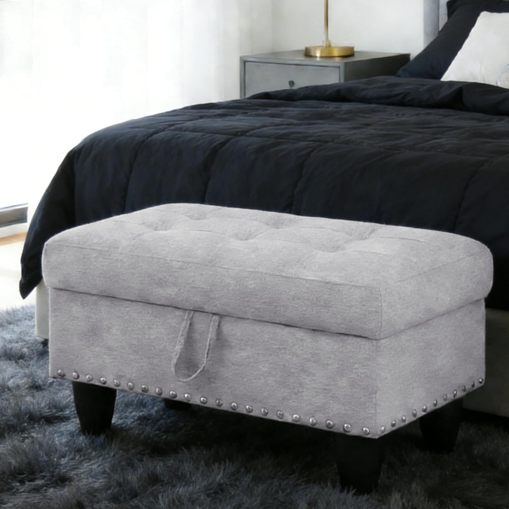 Ottoman with Storage for Living Room, 28.5'' Linen Living Room Ottomans Foot Rest, Upholstered Entryway Bench, End of Bed Storage Bench, Small Ottoman Foot Stool, Tufted Coffee Table, For Bedroom