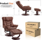 MCombo Oversized Swivel Recliner Chair with Ottoman, Adjustable Backrest, 360° Wood Base, High Seat, Faux Leather Lounge Chair for Tall Users in Living Room Office 4651 (Brown)