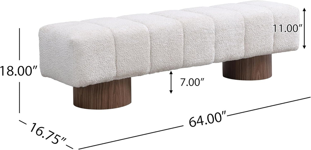 Christopher Knight Home Manila 64" Upholstered Ottoman Bench, Rectangular Dining Seat, Spacious Seating, Long Footstool, Boucle Dining Bench for Living Room Dining Room, No Assembly Needed, Beige