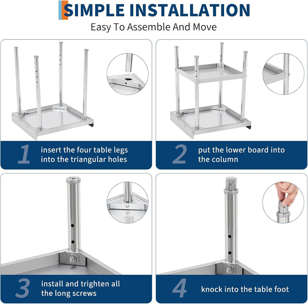 Equipment Grill Stand Table 12x24x30 Inch Stainless Steel NSF Certified 400 Lbs Capacity with Adjustable Legs, 2" Edge Baffle, for Hotel, Home, Commercial Restaurant Kitchen