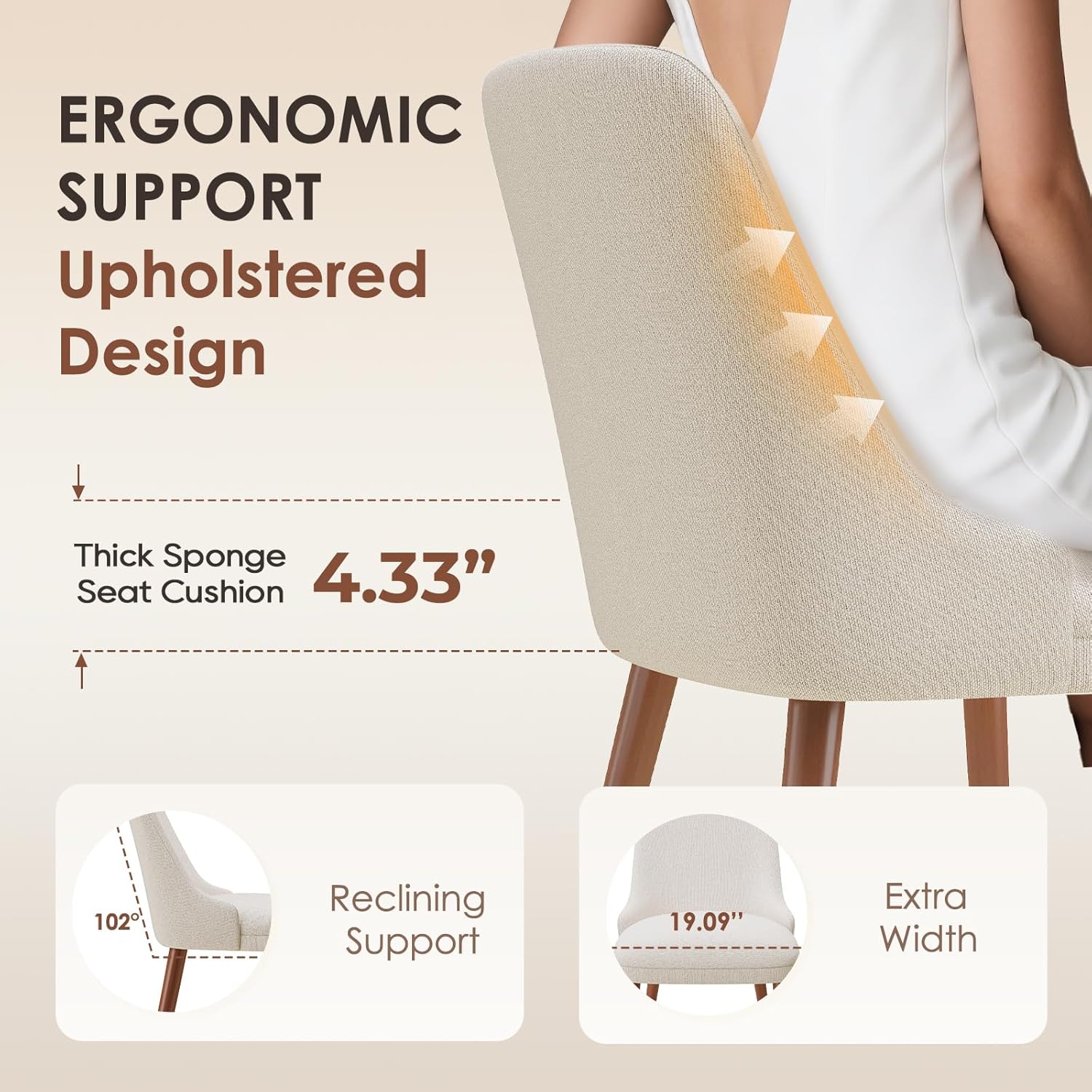 MALOL Upholstered Dining Chairs Set of 4, High-Back Dining Room Chair with Wood Legs, Padded Kitchen Chairs for Dining Room/Restaurant/Cafe, Beige