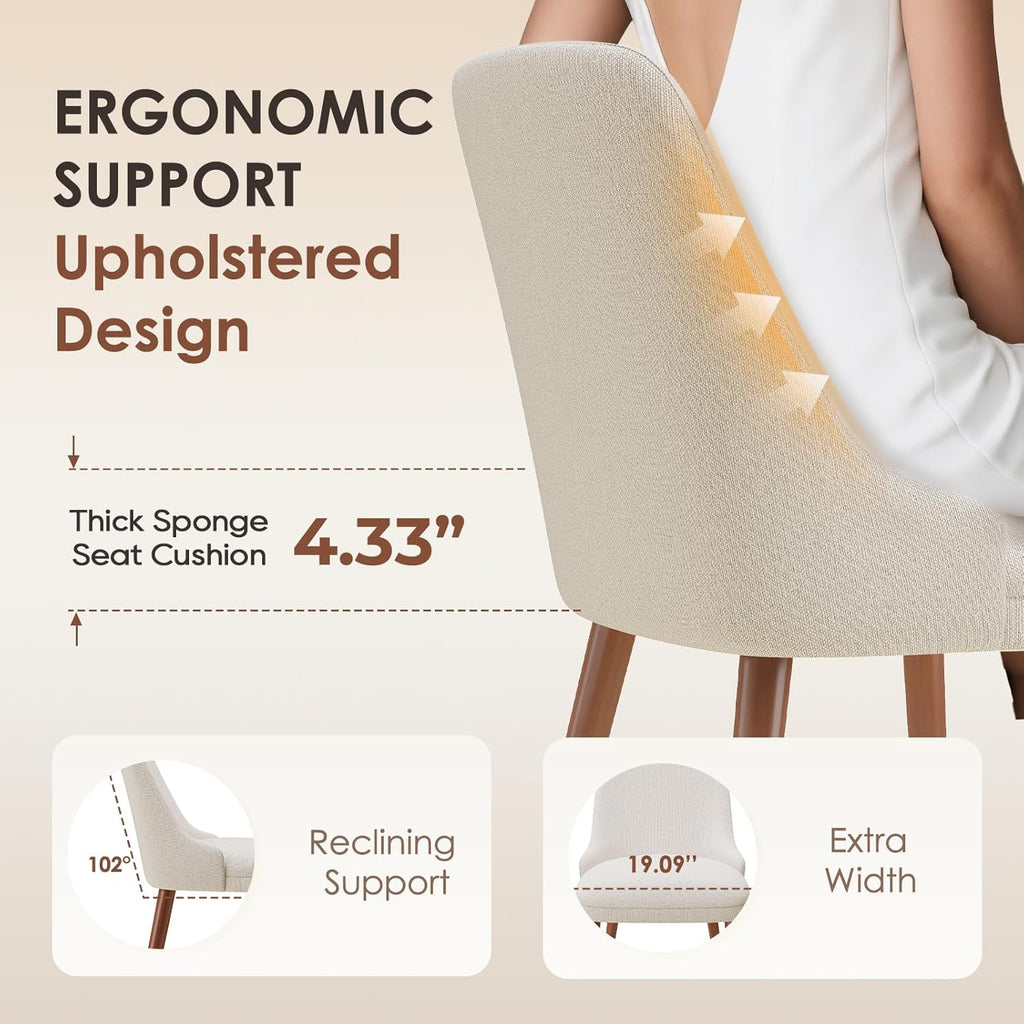 MALOL Dining Room Chair Set of 6, Upholstered Kitchen Chairs with Wood Legs, High-Back Padded Dining Chairs for Dining Room/Restaurant/Cafe, Beige