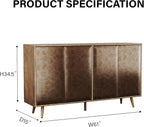 Sideboard Buffet Cabinet with Raised Shaped & Geometric Line Texture Door Panel, Accent Storage Cabinet for Living Room (Cabinet Body- Oak, 4 Door-15 D x 61" W x 34.5" H)