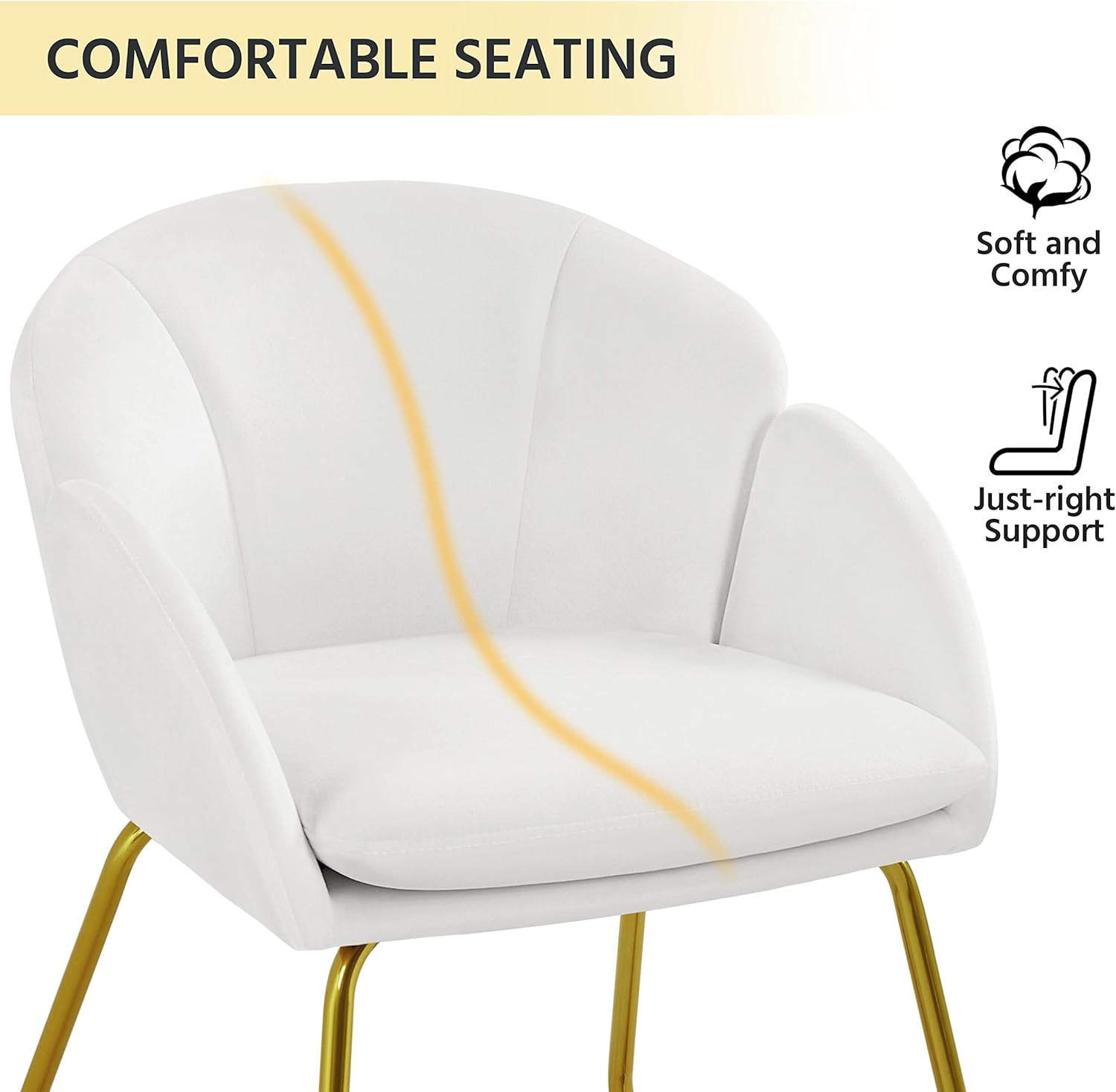Yaheetech Modern Velvet Vanity Chair Armchair, Flower Shaped Makeup Chair with Golden Metal Legs for Living Room/Makeup Room/Bedroom/Home Office/Kitchen, White