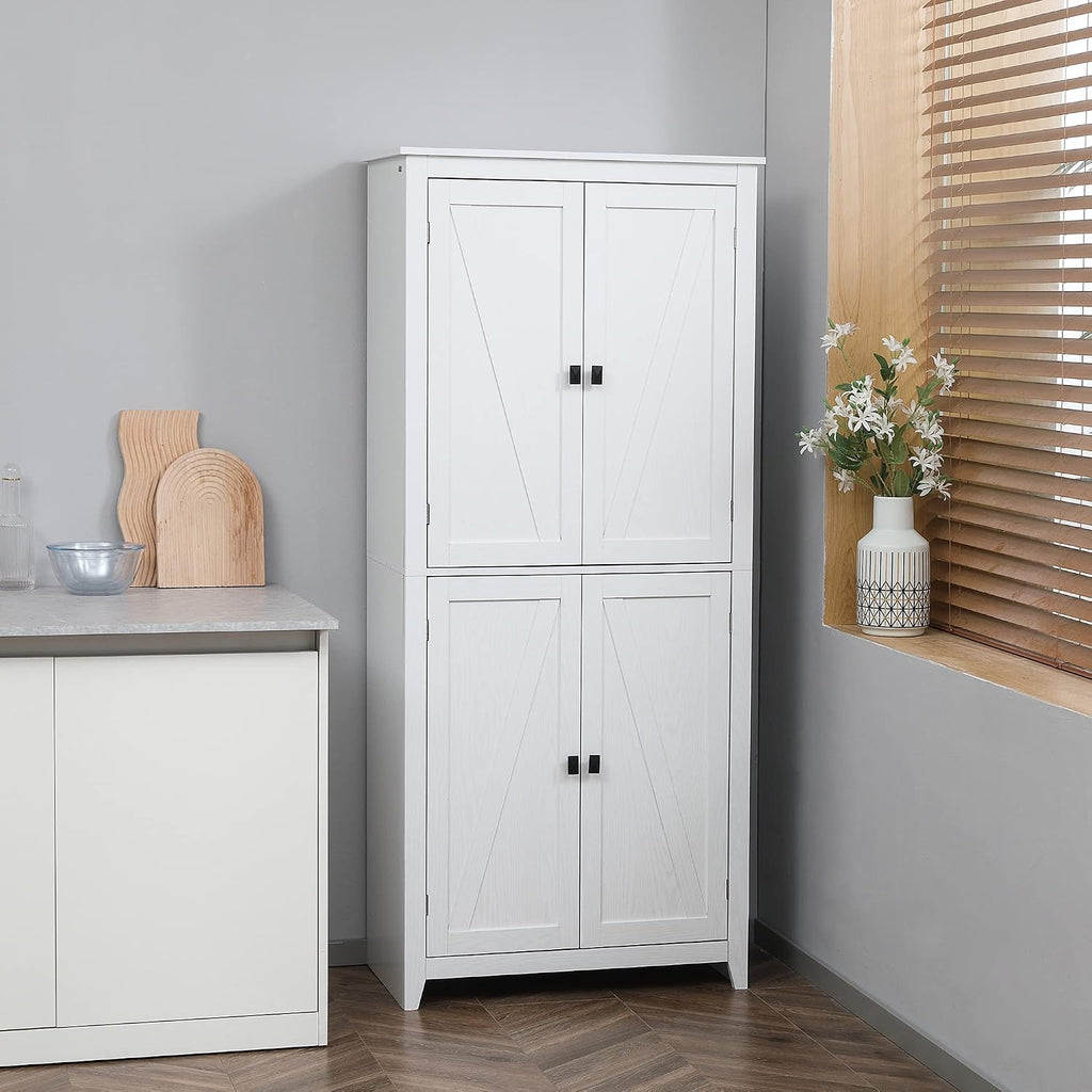 72" Freestanding Four-Door Kitchen Pantry, Storage Cabinet Organizer with Four Tiers and Adjustable Shelves, Ideal for Organized Kitchen Storage