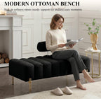 53.2" Width Ottoman Bench, Teddy Upholstered Accent Sofa with Metal Legs, Comfy Love Seat Couches with Adjustable Backrest, End of Bed Bench for Bedroom, Entryway (Black)