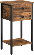 HOOBRO Tall Nightstand, End Table with 2 Drawers and Storage Shelf, Industrial Telephone Side Table for Study, Bedroom, Space Saving, Easy Assembly, Rustic Brown and Black BF72BZ01