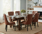 CIMOTA Brown Leather Dining Chairs Set of 8 Mid Century Modern Dining Room Chairs Tufted Upholstered Kitchen Dining Chairs Comfortable Side Chairs with Nailhead Trim/Ring Back (PU /8PCS)