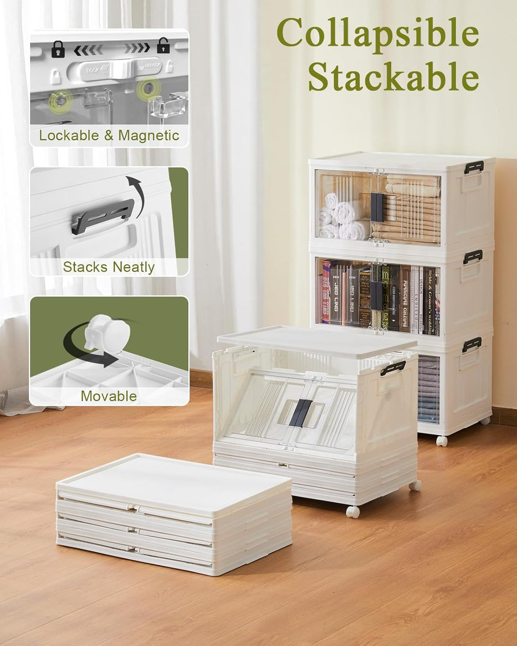 OlarHike 48QT Storage Bins with Lids for Home, Closet, Dorm, Room, 4 Pack