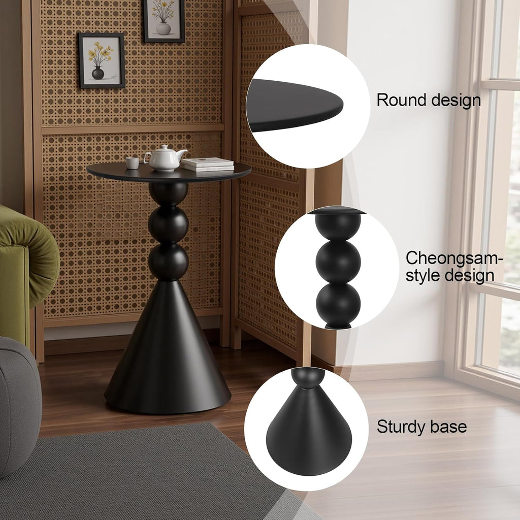 Metal Round Martini Table,Vintage Drum Side End Table,Modern Nightstand Accent Pedestal Tables Drink Tables for Small Space Living Room, Bedroom,Black