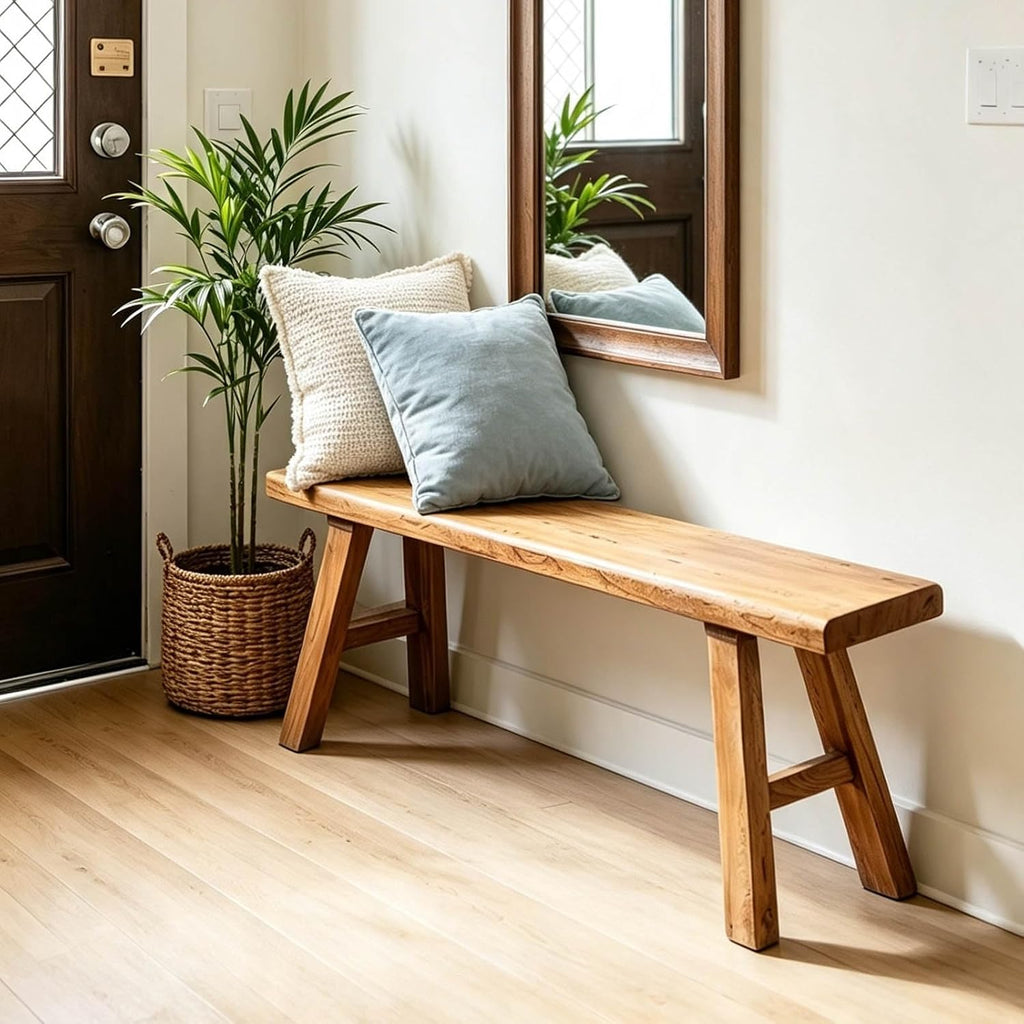 Narrow Entryway Bench Farmhouse Wood End of Bed Bench 20" 32" 39" 47" 55" 63" 71" 79" Sturdy Stable Skinny Long Benchs for Bedroom Hallway Dining Room Porch Easy to Assemble Natural Finish(39")
