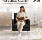 VINGLI Faux Leather Accent Chairs Set of 2 with Gold Legs for Living Room | Brown Armchair, Thick Foam Cushion, Durable Faux Leather PU, Sturdy 380 LB Frame, Elegant Gold Legs, Compact Modern Design