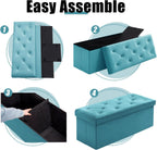 BRIAN & DANY 43 Inches Folding Storage Ottoman Bench, Velvet Ottoman with Storage for Living Room, Bedroom, Entryway, Ottoman Foot Rest, End of Bed Bench (Teal)