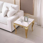 Marble End Table, Modern White Faux Marble Sofa Side Table with Gold Stainless Steel Legs, Luxury Sqaure Accent Side Table Bedside Table Nightstand for Living Room Bedroom Office