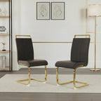 Set of 2 Modern Dining Chairs - Black PU Faux Leather Upholstered Armless Side Chairs with Cushioned Seat & Sturdy Metal Legs for Dining Room & Kitchen