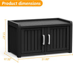 2-Tier Storage Bench, Waterproof UV-Resistant Outdoor Shoe Storage Cabinet ，Outdoor Shoe Rack with 2 Doors & Adjustable Shelves for Indoor Outdoor Entryway, Hallway, Living Room (Black)