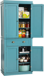 LOUVIXA 72" Kitchen Pantry Storage Cabinet, Freestanding Cupboard with 2 Cabinets, Drawer and Adjustable Shelves, Tall Storage Cabinet for Kitchen, Dinning Room, Living Room (Lake Blue)