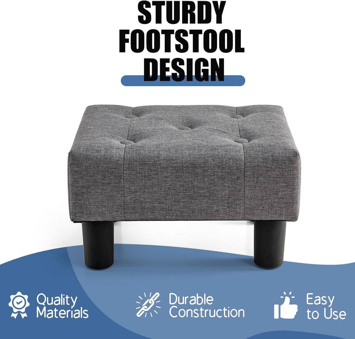 BRIAN & DANY Small Foot Stool, Linen Foot Stools with Legs, Stable Small Footstool for Living Room, Gray
