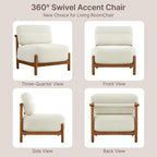 Mid Century Modern Accent Chair, Upholstered Armless Lounge Chair with Wooden Frame and Thick Padded Seat for Living Room, Bedroom,Linen