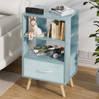 Aenuert Night Stand, Blue Nightstand with Drawer, Side Table with Open Storage, 3-Tier Modern End Table, Bedside Table for Small Space, Living Room, Bedroom