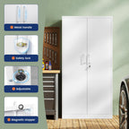 Yizosh Metal Garage Storage Cabinet with 2 Doors and 5 Adjustable Shelves - 71" Steel Lockable File Cabinet,Locking Tool Cabinets for Office,Home,Garage,Gym,School (White)
