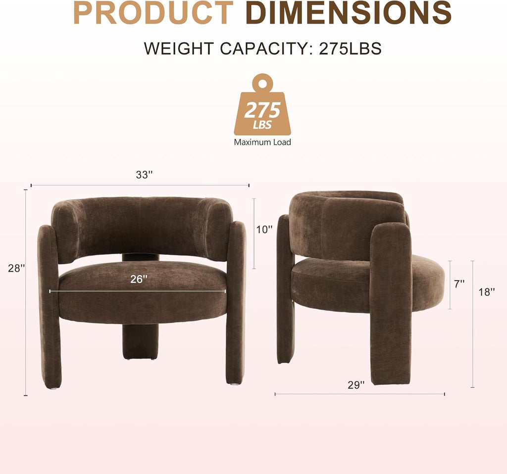 Modern Accent Barrel Chair,Mid Century Single Armchair with Curved Backrest Upholstered Side Reading Chair with 3 Legs Comfy Sherpa Chair for Bedroom Home Office Living Room (Brown)