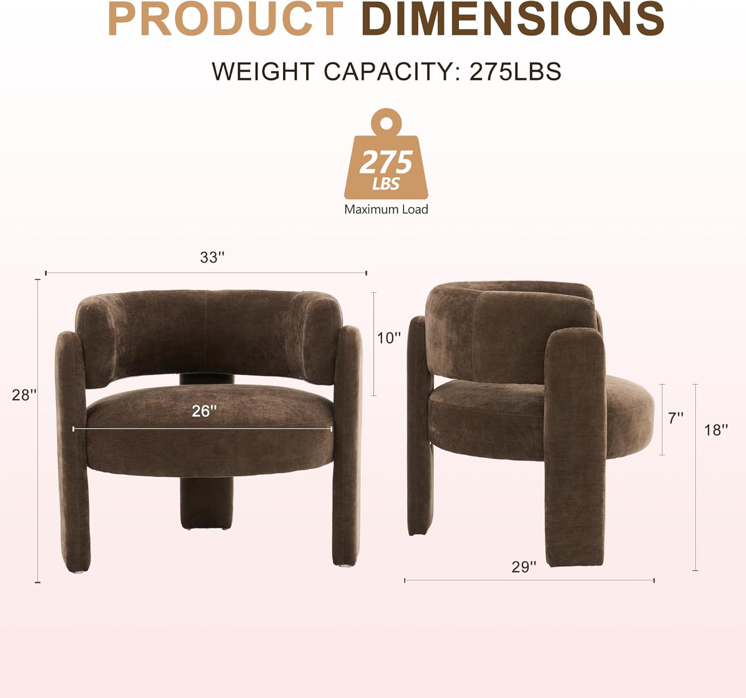 Modern Accent Barrel Chair,Mid Century Single Armchair with Curved Backrest Upholstered Side Reading Chair with 3 Legs Comfy Sherpa Chair for Bedroom Home Office Living Room (Brown)